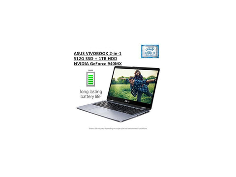 2018 ASUS 2-in-1 15.6" FHD Ultra-Accurate Touchscreen Premium Laptop | Intel Core i7-8550U Quad-Core  | 16GB DDR4 RAM | 512G SSD +1T HDD | NVIDIA GeForce 940MX | Fingerprint |Backlit keyboard | Win 10